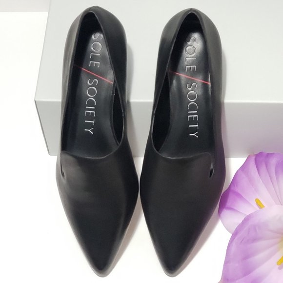 Sole Society Shoes - Black Leather Asymmetrical Flat by Sole Society